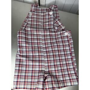 Vintage HealthTex Baby Plaid Red Blue Overall Romper Size 6